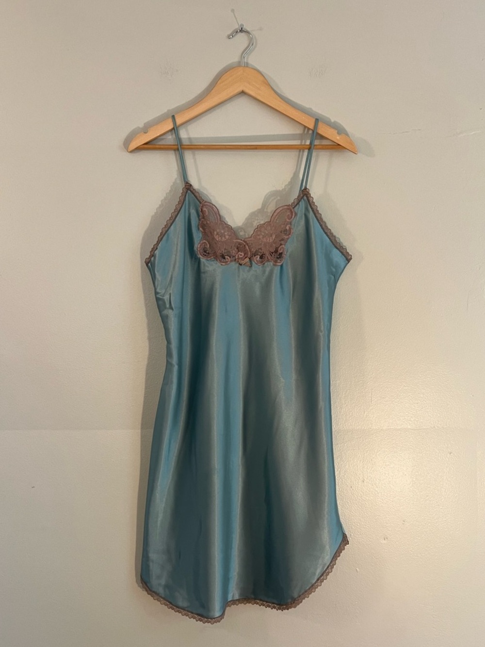 Vintage Petra Fashions Teal Lace Satin Slip Nightgown Coquette Fairy Festival